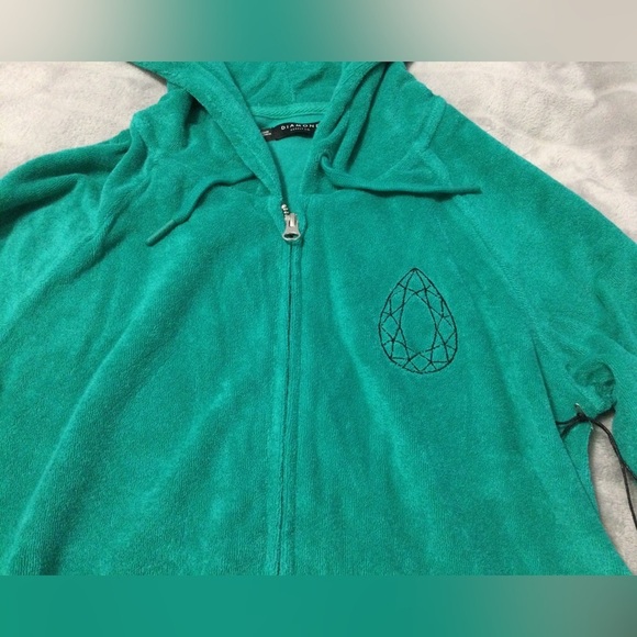 DIAMOND SUPPLY CO WOMEN’S TEARDROP TURQUOISE ZIP-UP HOODIE SIZE XS - Picture 2 of 8